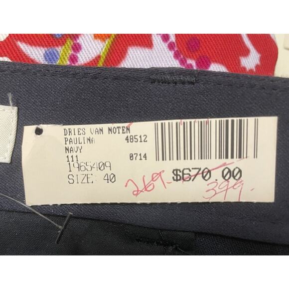 Dries Van Noten Women Cotton Navy Blue Black Tie Cuff Pants Size FR 40 US 8 NEW - Picture 9 of 14